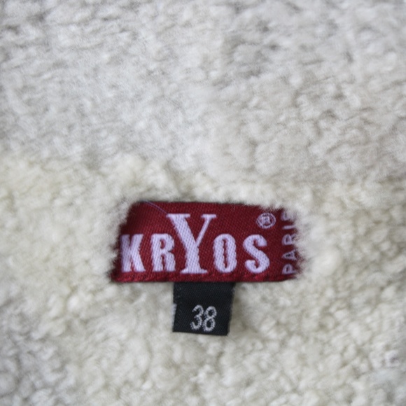 Vtg blue leather shearling patchwork fur vest - Picture 7 of 8